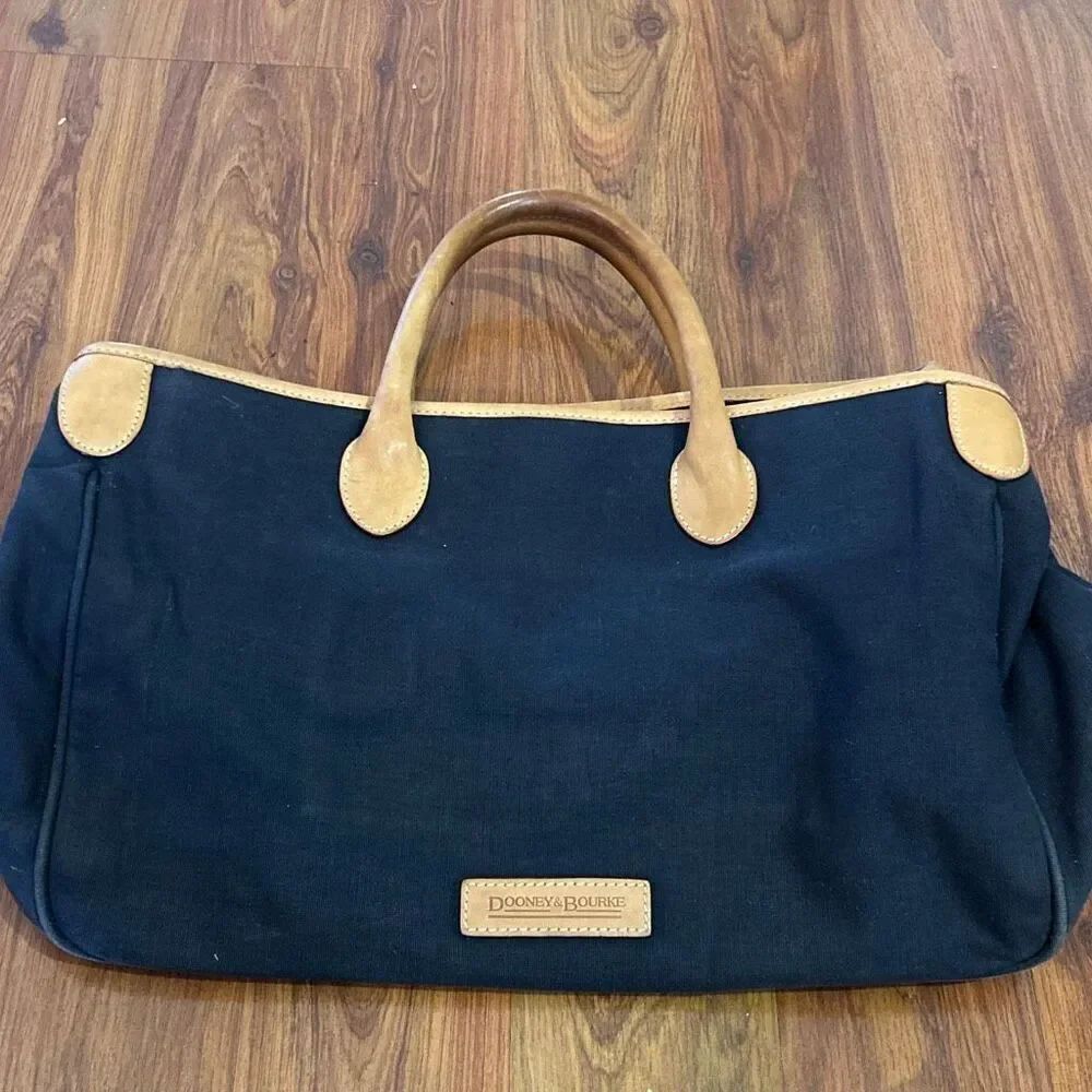 Dooney & Bourke navy leather and canvas tote bag satchel